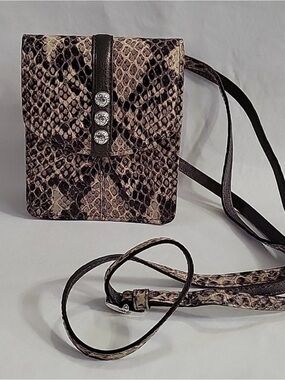 Brighton Brown and Cream Snakeskin Crossbody Bag